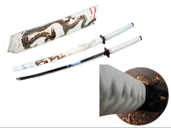 40.5" White Collectible Dragon Katana Samurai Sword Ninja 1014