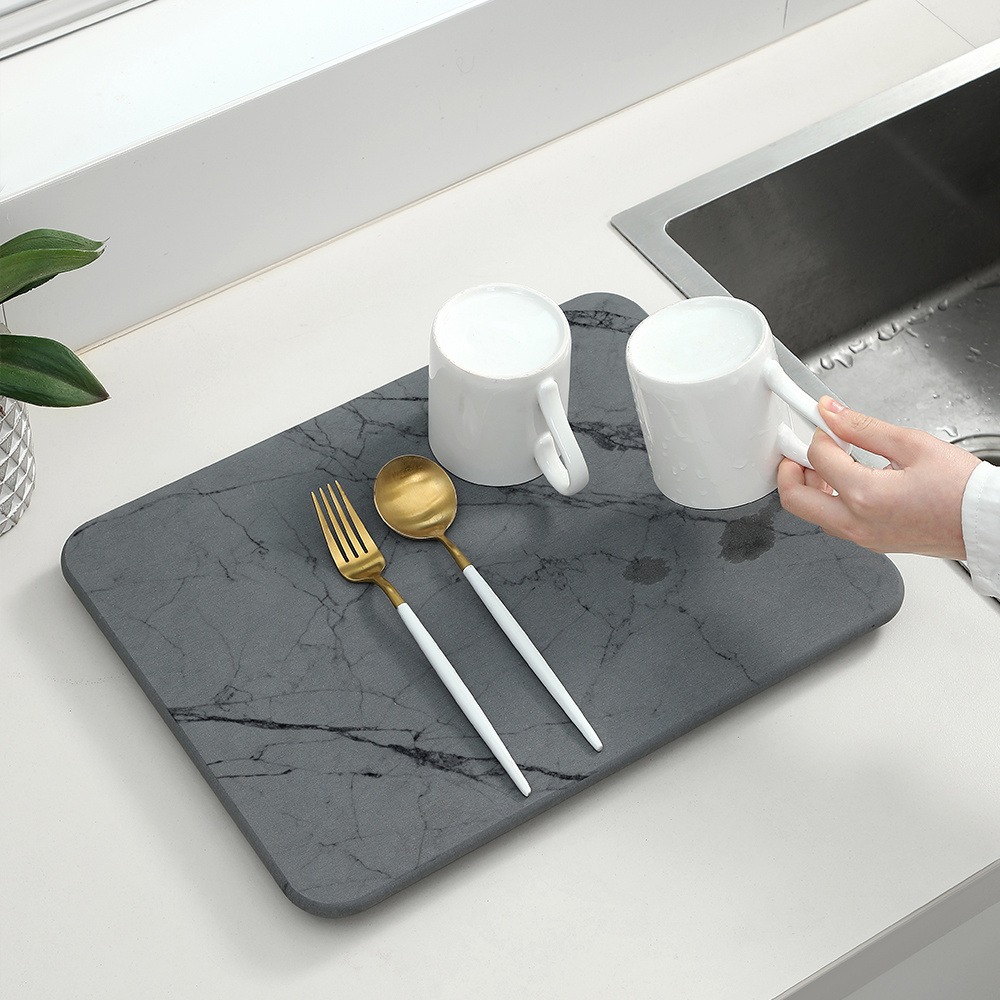 Super Absorbent Marble Diatomite Stone Dish Drying Mats for Kitchen Counter 1024
